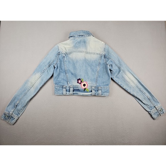 Zara TRF 100% Denim Jacket Women's Medium Blue Floral Embroidered - Picture 8 of 12